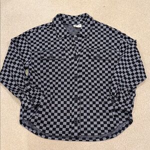 Checkered Black and Gray Button-Up Shirt